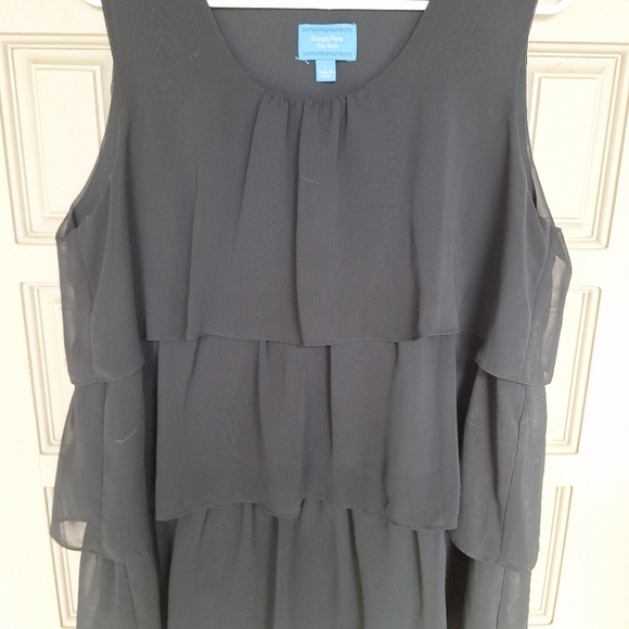 Simply Vera Wang 3 Tier Ruffle Tunic SzL Chiffon Like Black Pullover Sleeveless - Picture 2 of 12